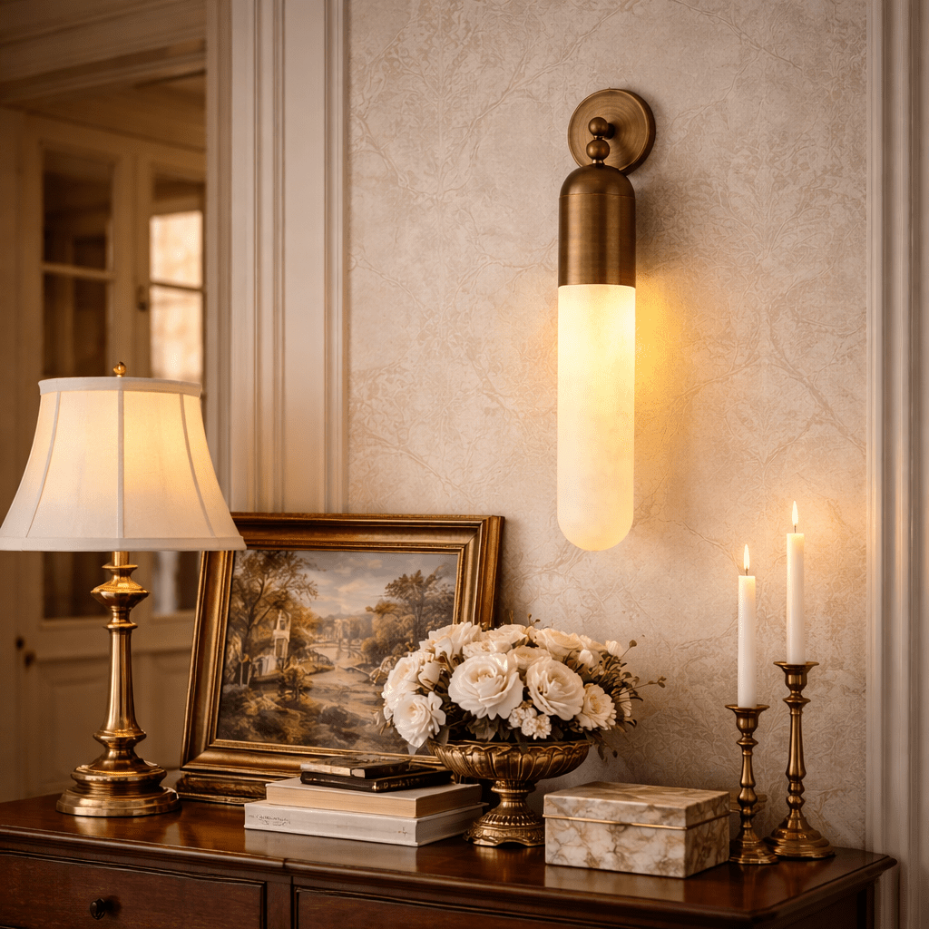 Alabaster Sculpted Tube Wall Sconce