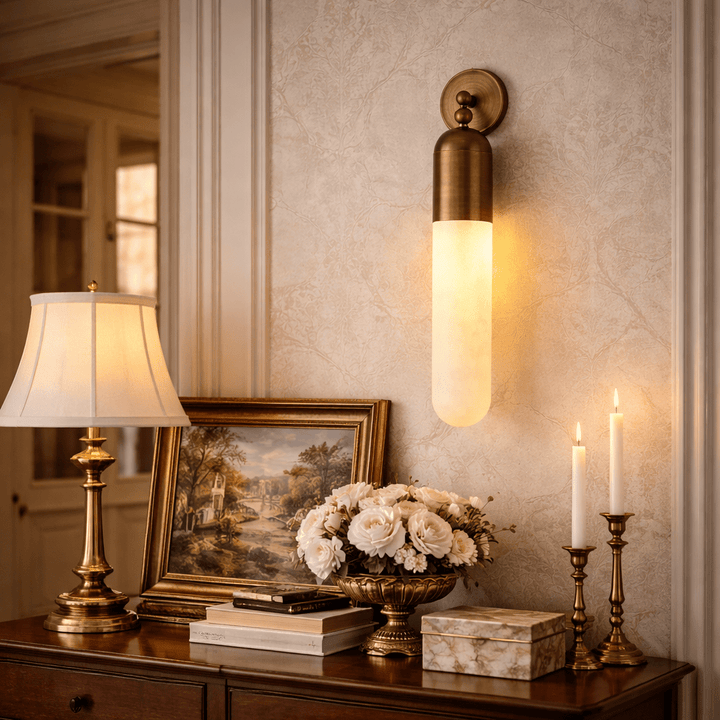 Alabaster Sculpted Tube Wall Sconce
