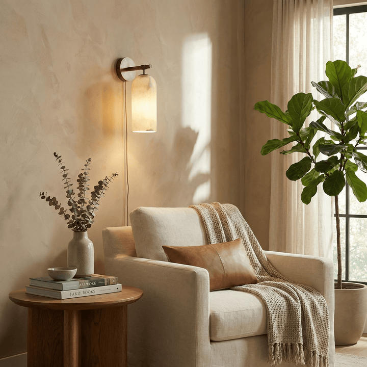 Pillar Alabaster Plug-in Wall Sconce