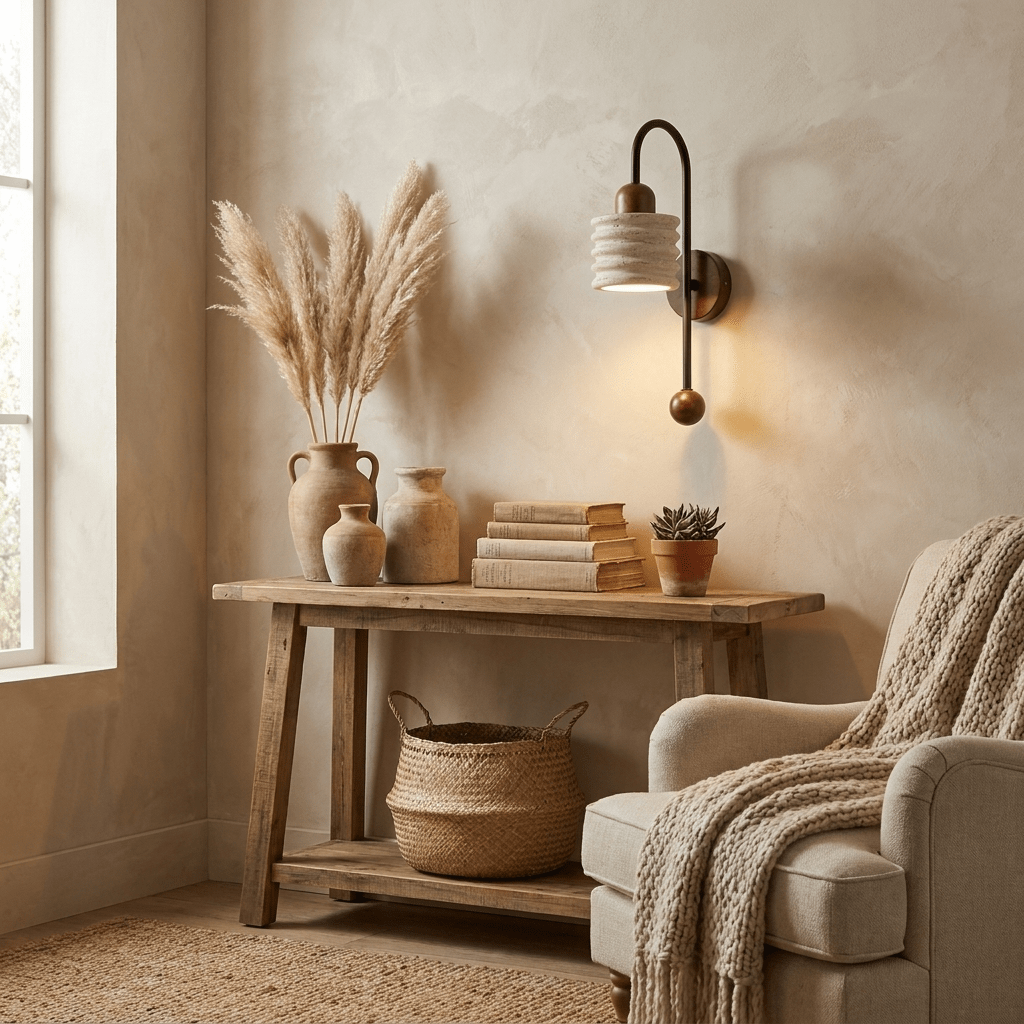 Ribbed Travertine Arc Sconce