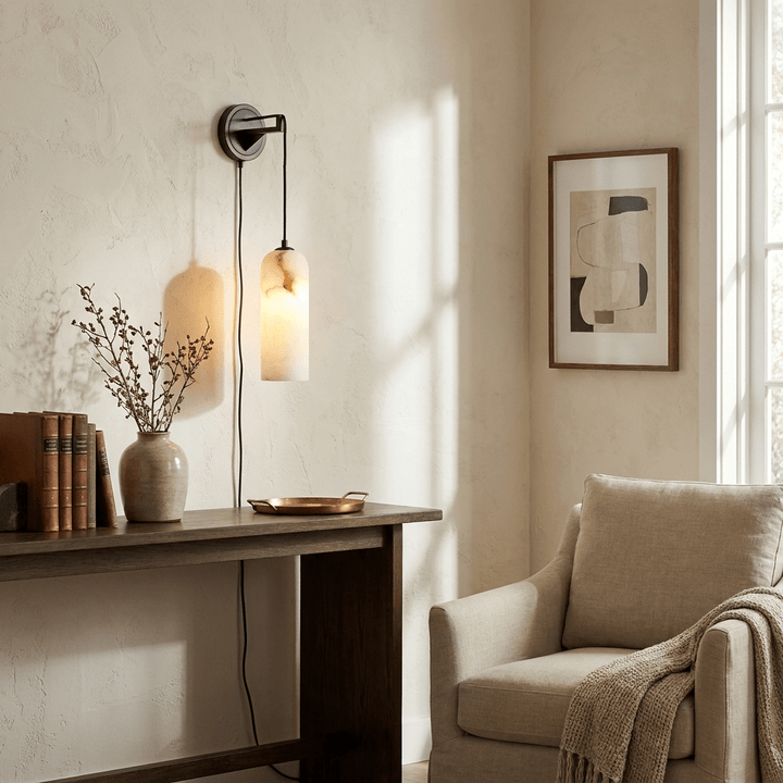 Monty Alabaster Plug-in Wall Lamp