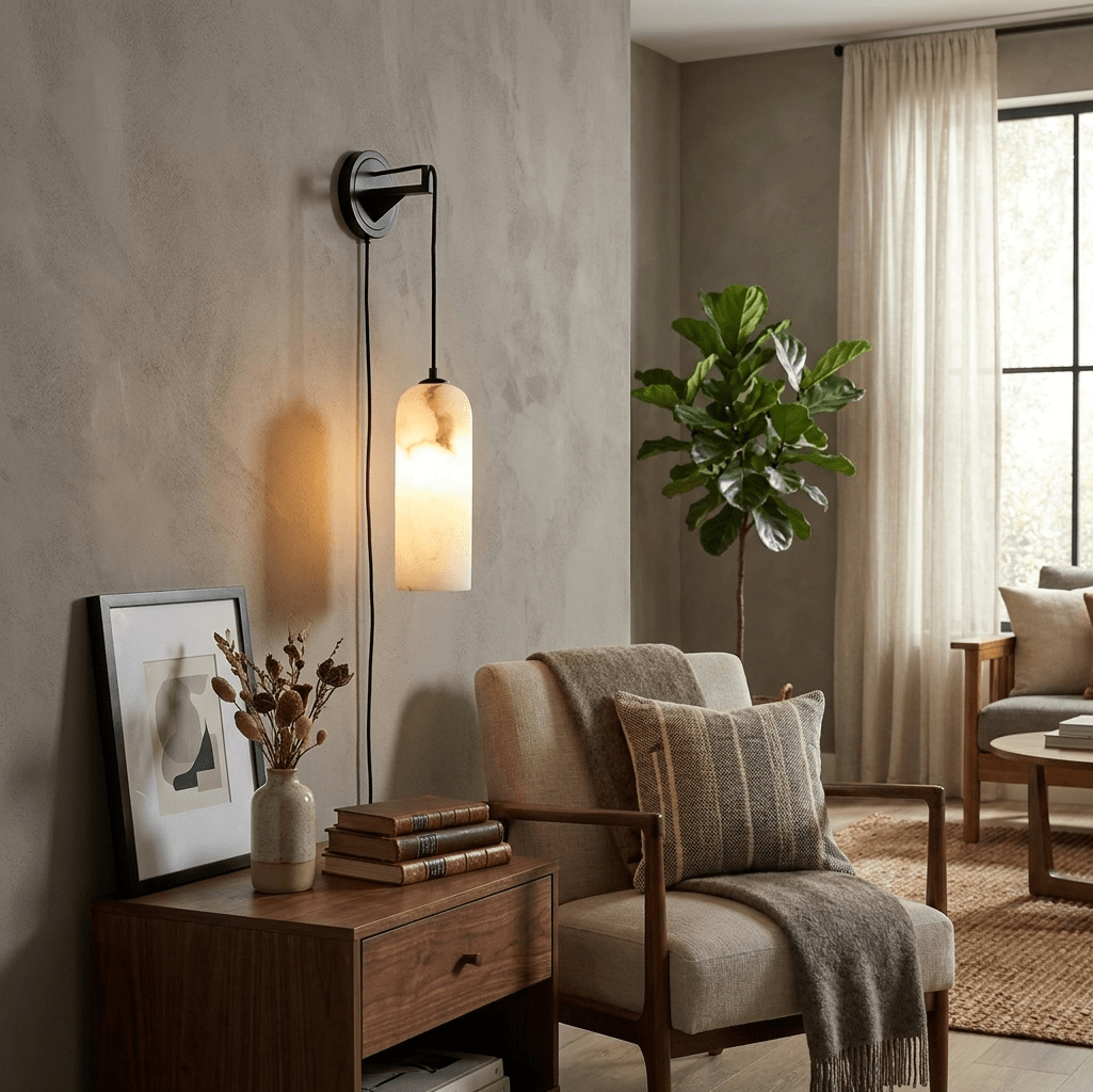 Monty Alabaster Plug-in Wall Lamp