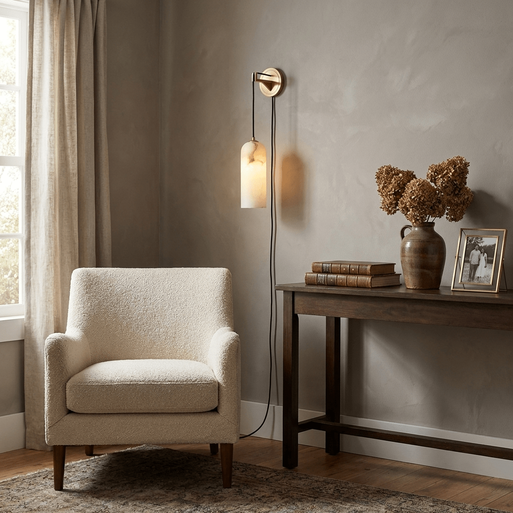 Monty Alabaster Plug-in Wall Lamp