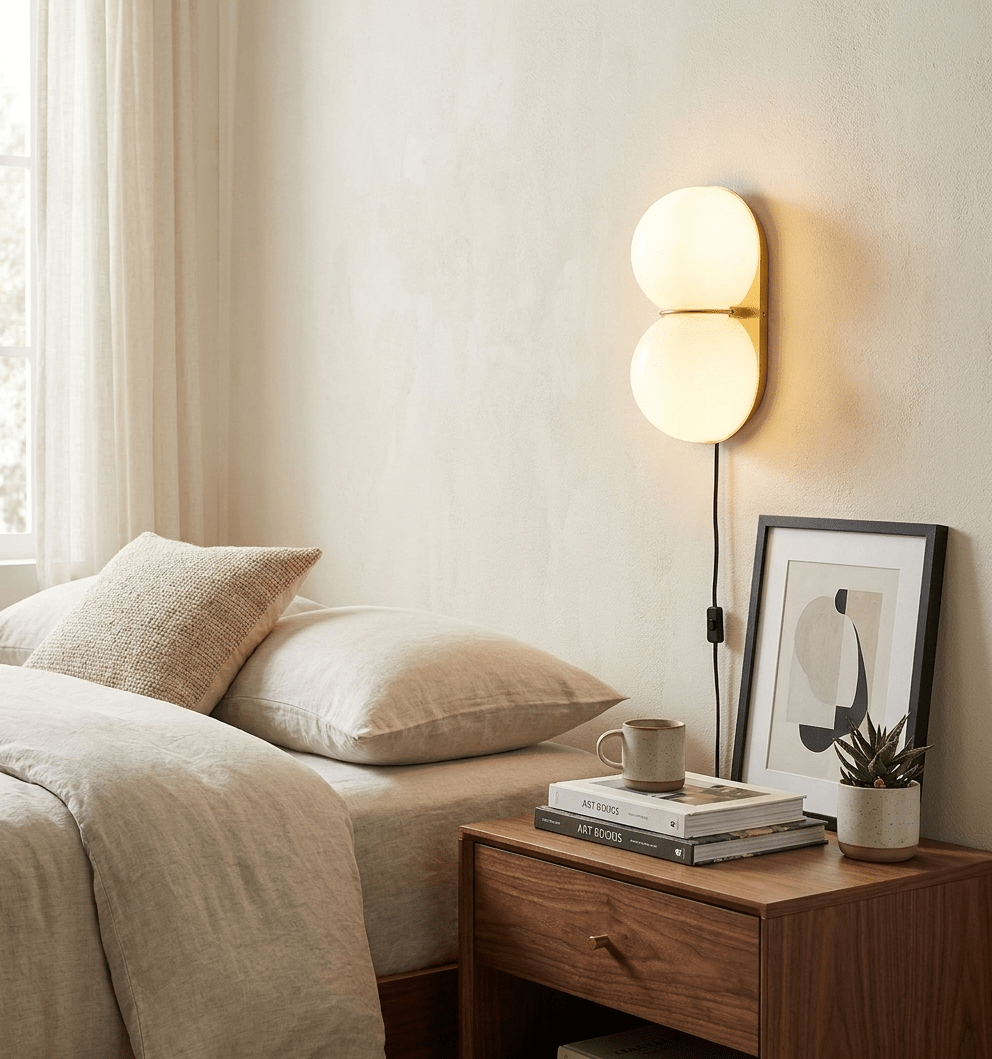 Two Globe Glass Plug-in Wall Sconce