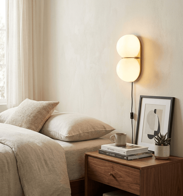 Two Globe Glass Plug-in Wall Sconce