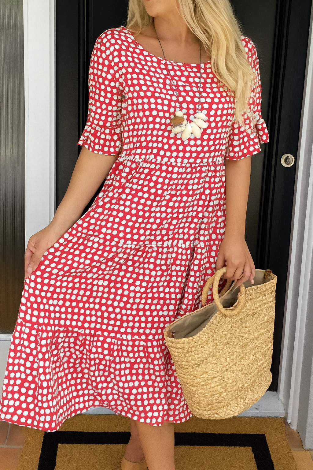 ELEGANTE MIDI-JURK MET KORTE MOUWEN VOOR VROUWEN