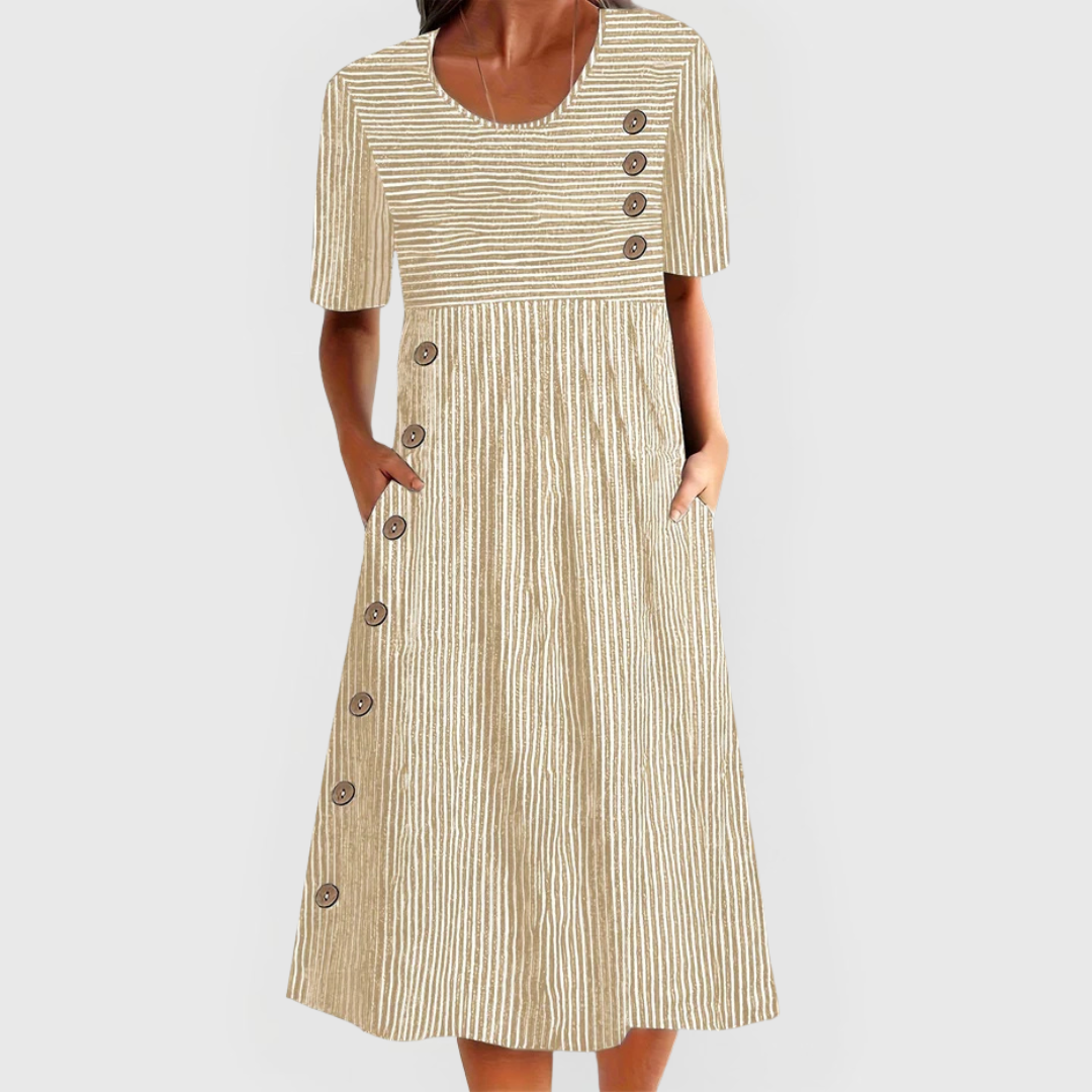 GESTREEPTE MIDI-JURK VOOR VROUWEN