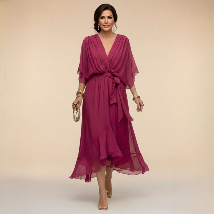 CHIFFON JURK MET V-HALS VOOR DAMES
