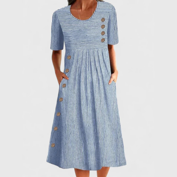 GESTREEPTE MIDI-JURK VOOR VROUWEN