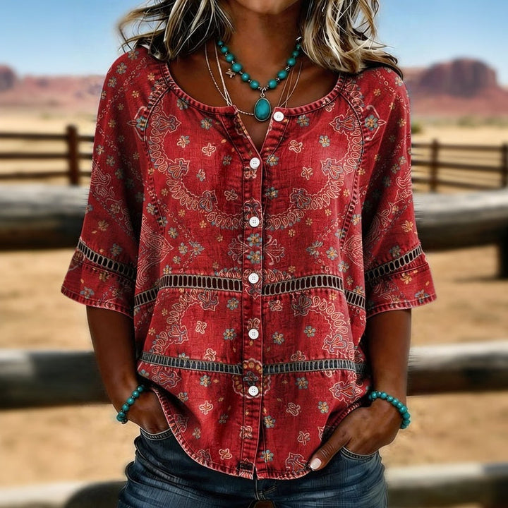 KLASSIEKE BLOUSE MET ETNISCH PATROON VOOR VROUWEN