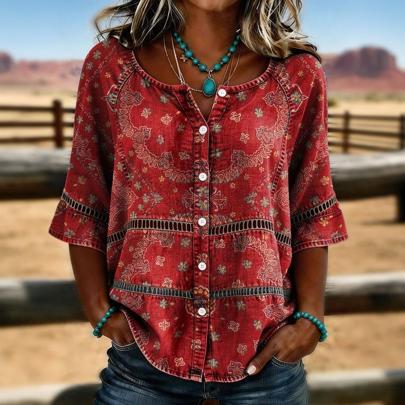 KLASSIEKE BLOUSE MET ETNISCH PATROON VOOR VROUWEN