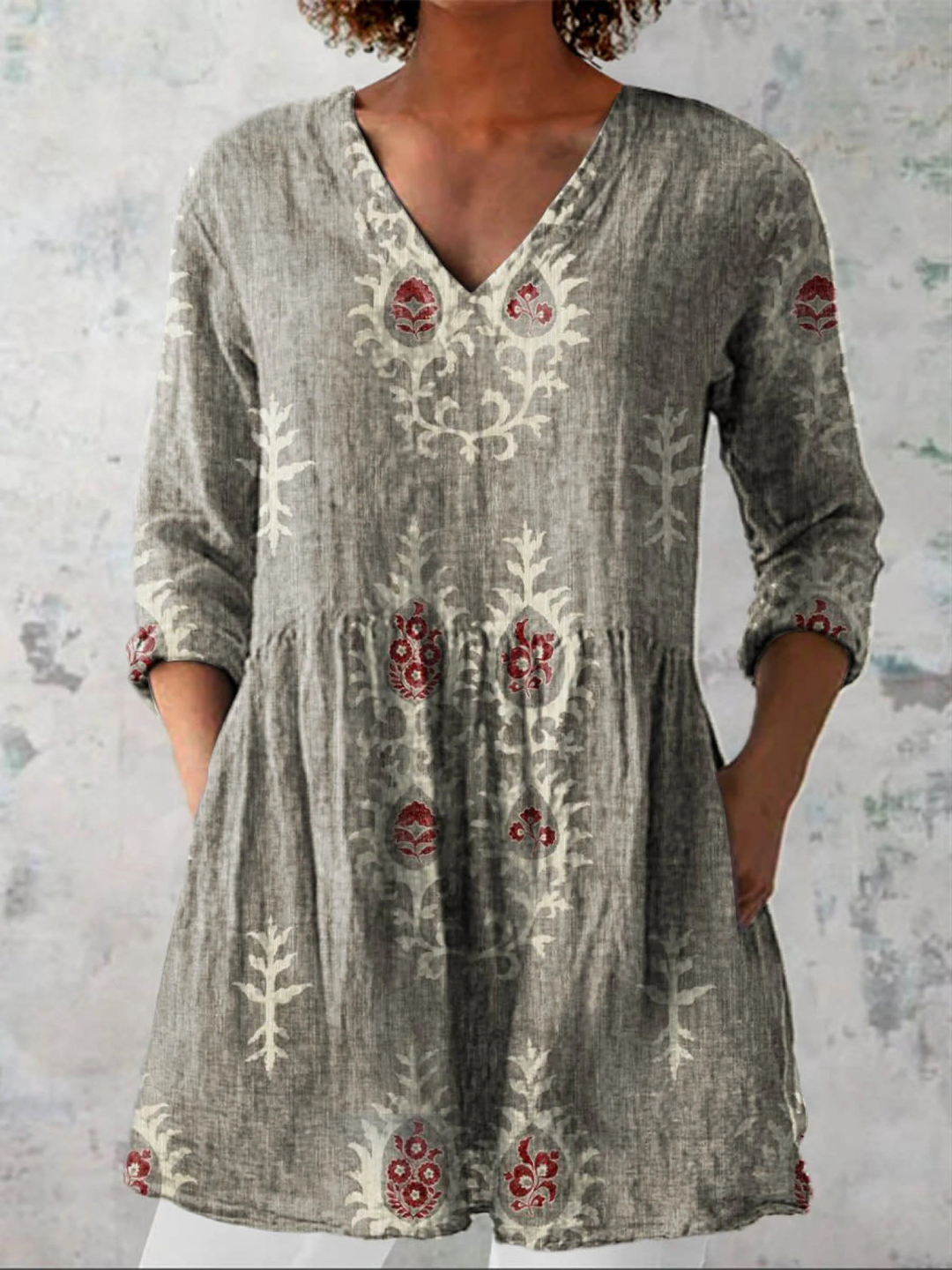 LANGE BLOUSE MET V-HALS VOOR VROUWEN