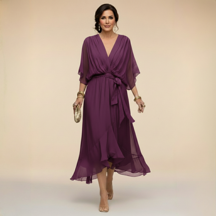 CHIFFON JURK MET V-HALS VOOR DAMES