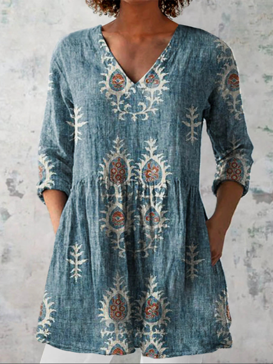 LANGE BLOUSE MET V-HALS VOOR VROUWEN