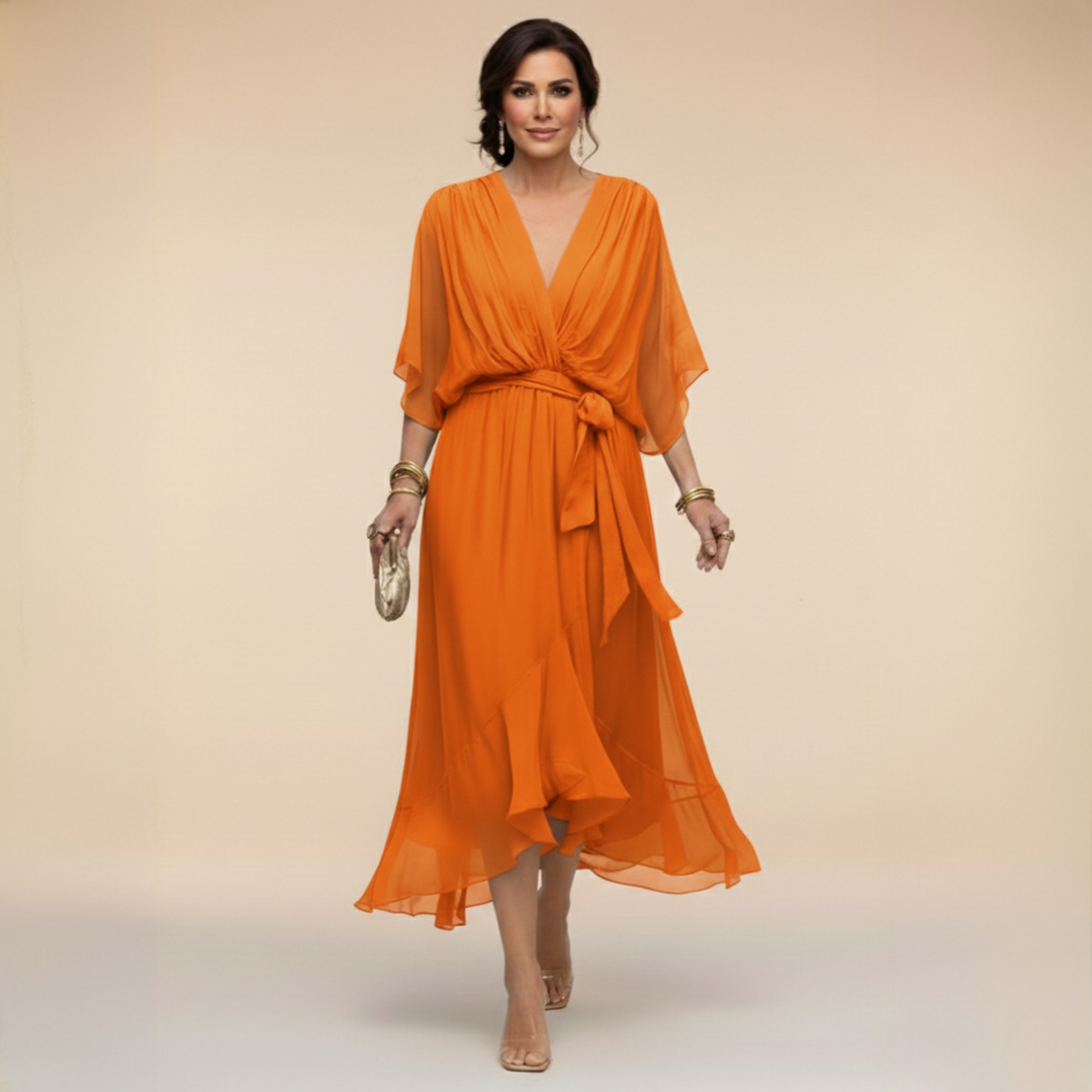 CHIFFON JURK MET V-HALS VOOR DAMES