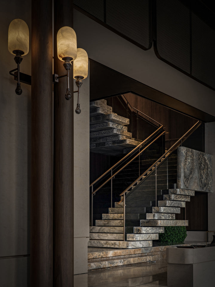 Alabaster Obelisk Double Alabaster Sconce