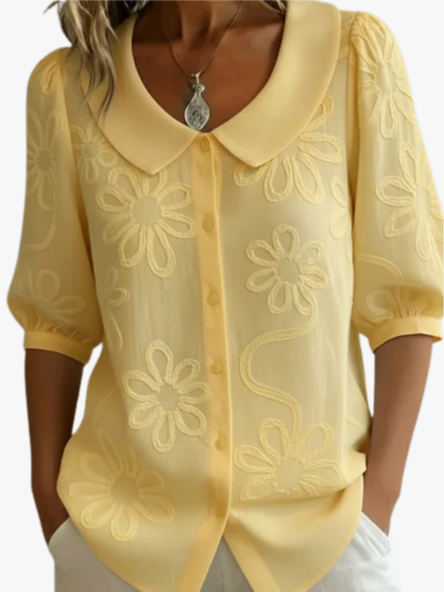 BLOEMEN TOP MET RONDE HALS VOOR DAMES