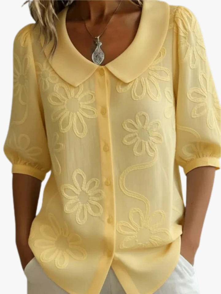 BLOEMEN TOP MET RONDE HALS VOOR DAMES