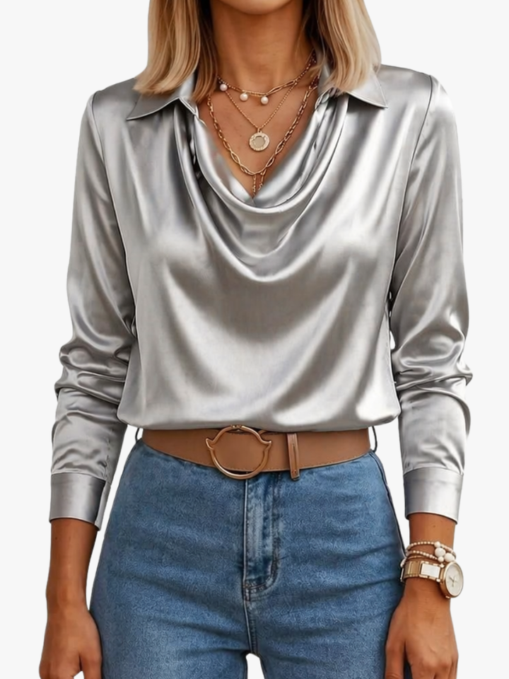 BLOUSE EN SATIN DRAPÉE VOOR VROUWEN