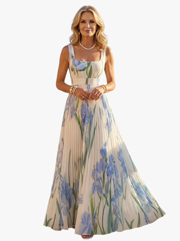 ELEGANTE GEPLOOIDE MAXI-JURK MET BLOEMENPRINT VOOR VROUWEN