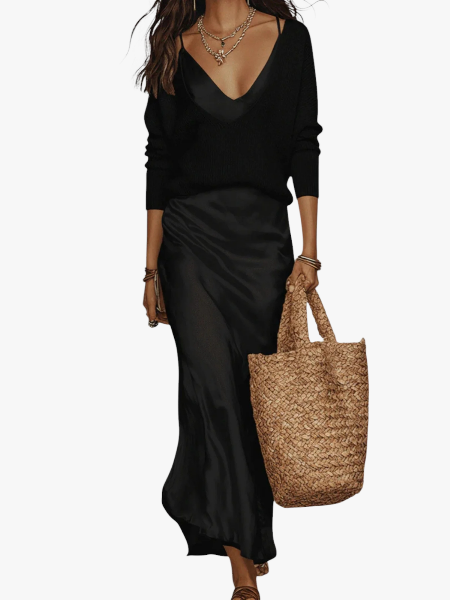 SATIJNEN JURK MET BLOUSE VOOR VROUWEN