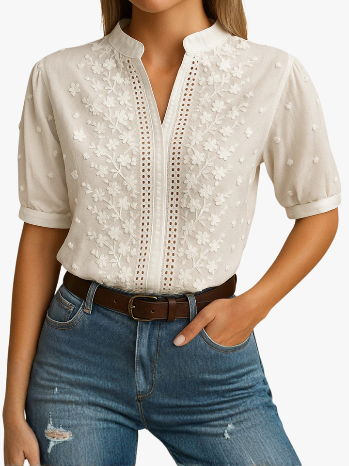 STIJLVOLLE GEBORDUURDE BLOUSE VOOR VROUWEN