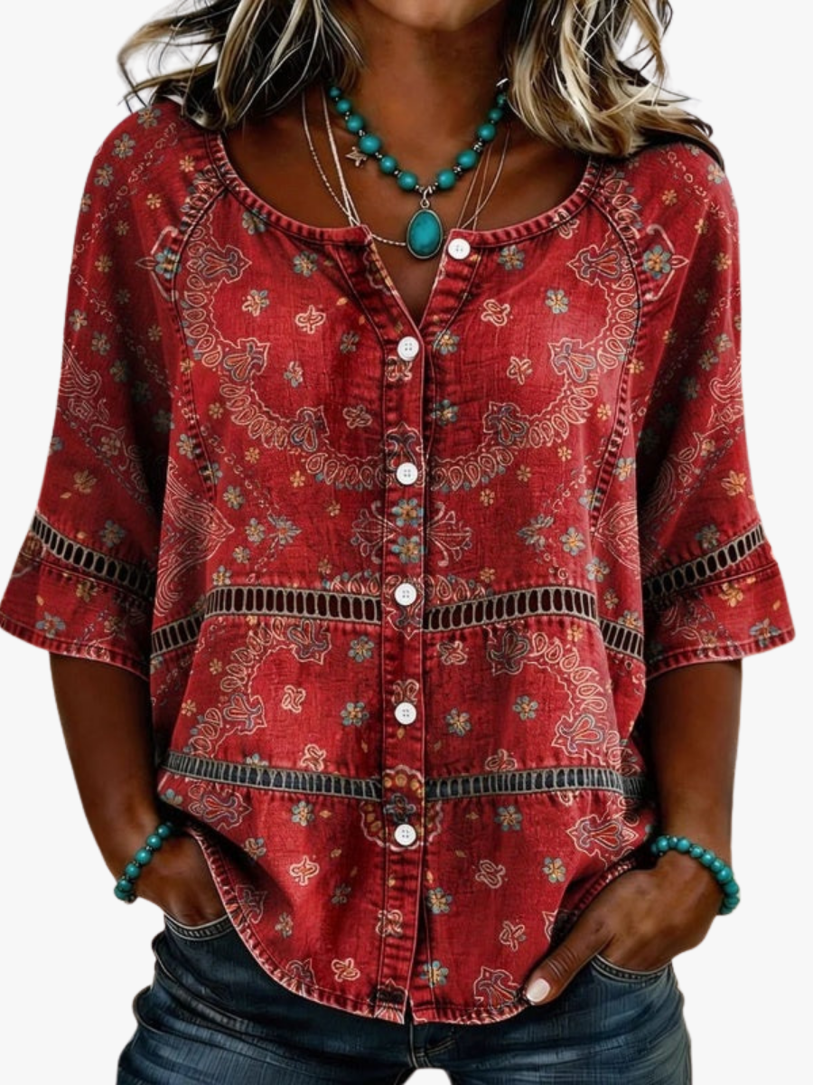 KLASSIEKE BLOUSE MET ETNISCH PATROON VOOR VROUWEN