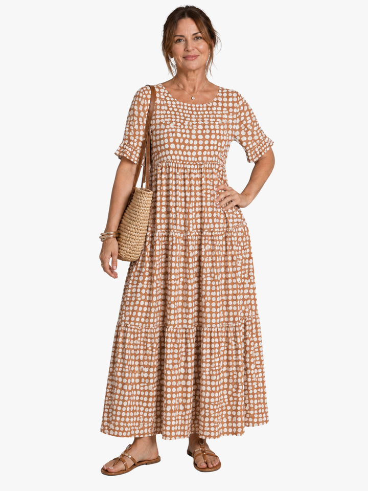 ELEGANTE MIDI-JURK MET KORTE MOUWEN VOOR VROUWEN
