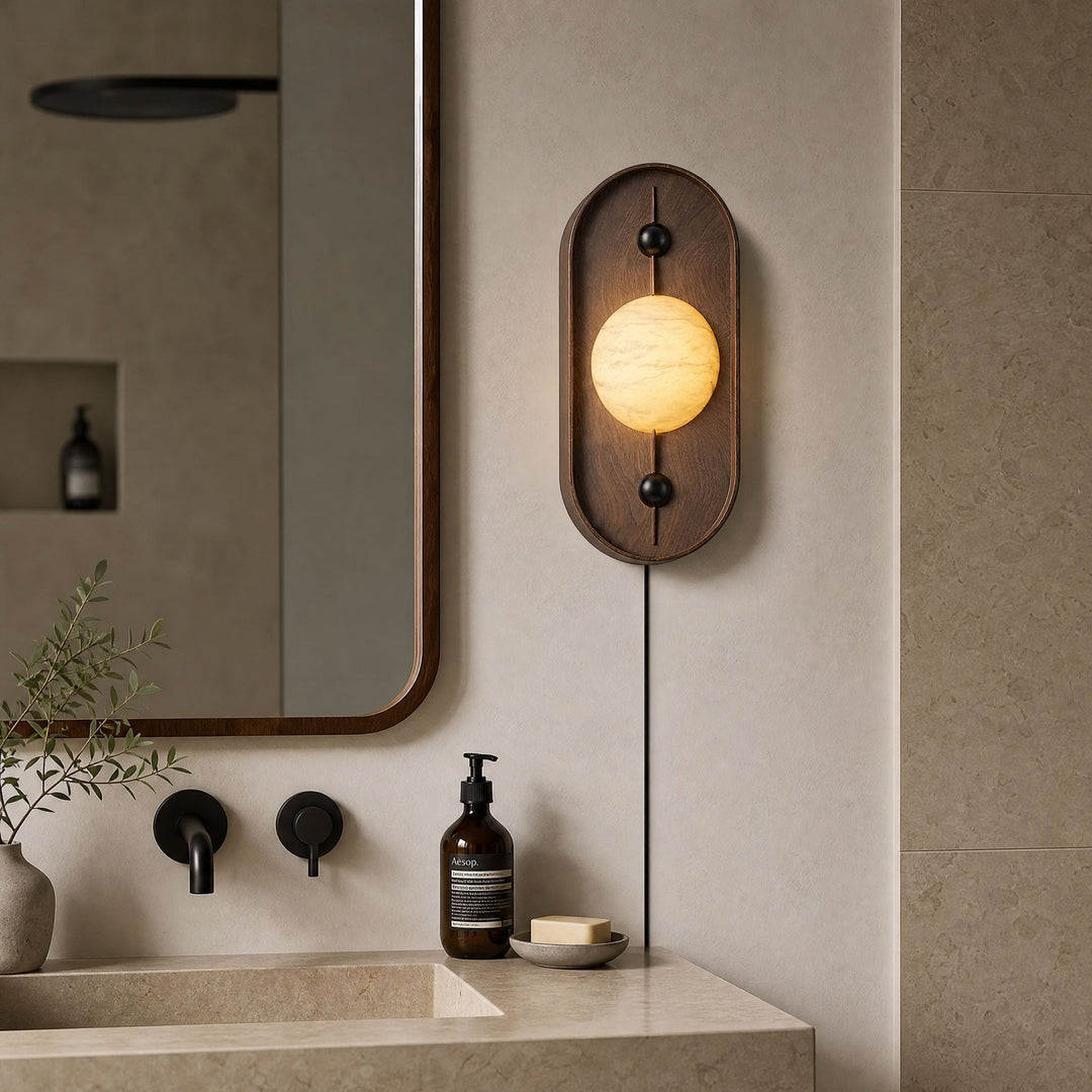 Bezel Alabaster Plug-in Wall Lamp