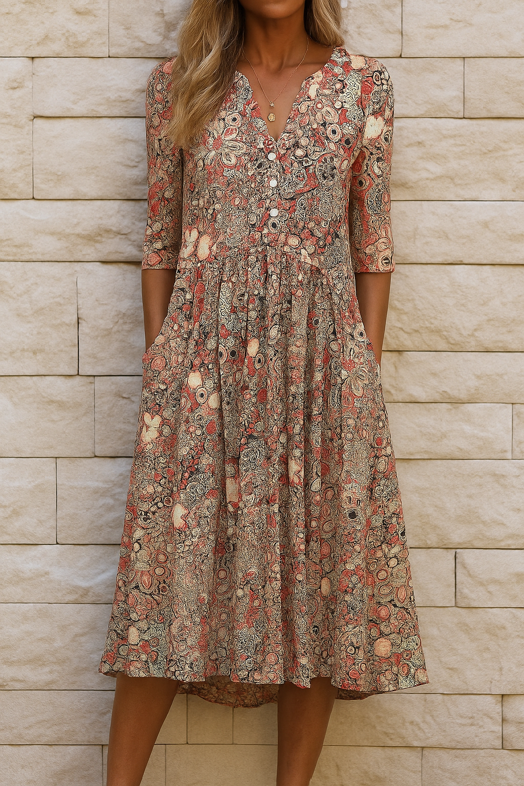 ELEGANTE MIDILANGE GEPRINTE JURK VOOR VROUWEN