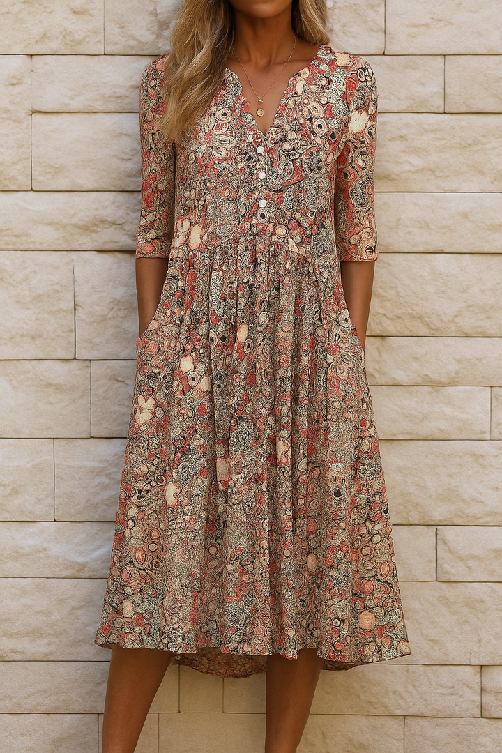 ELEGANTE MIDILANGE GEPRINTE JURK VOOR VROUWEN