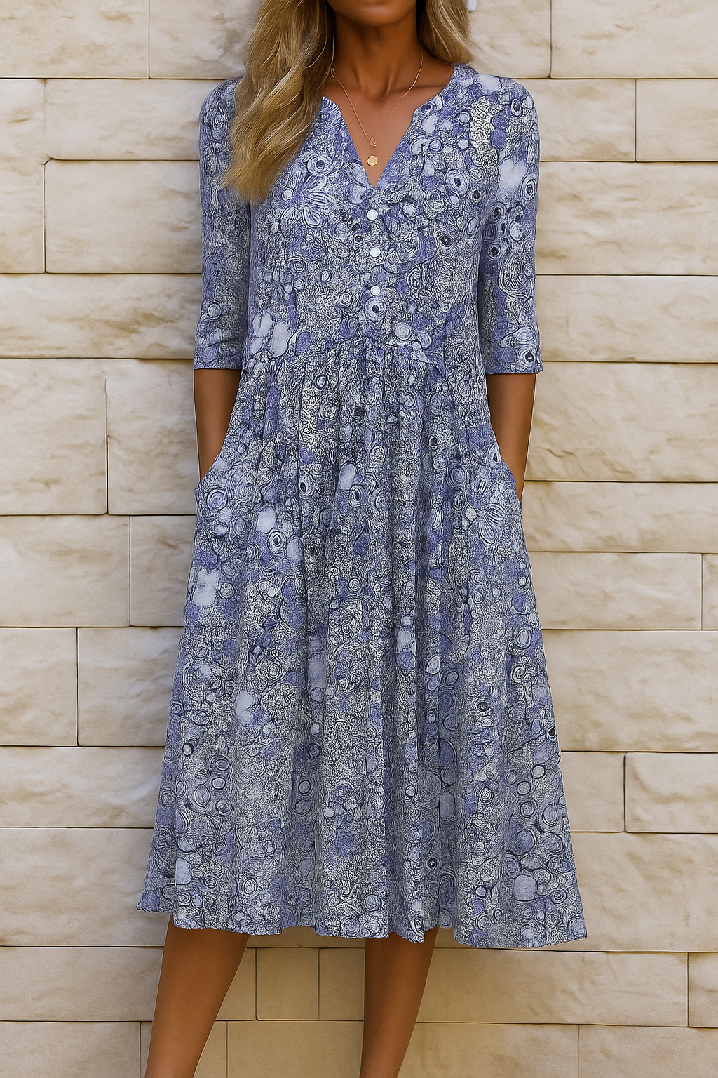 ELEGANTE MIDILANGE GEPRINTE JURK VOOR VROUWEN