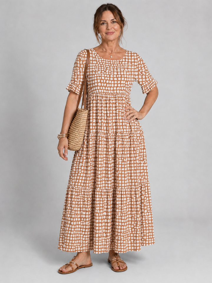 ELEGANTE MIDI-JURK MET KORTE MOUWEN VOOR VROUWEN