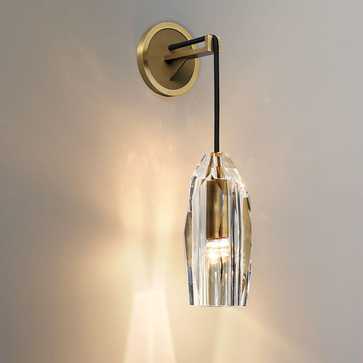 Faceted Crystal Brass Sconce