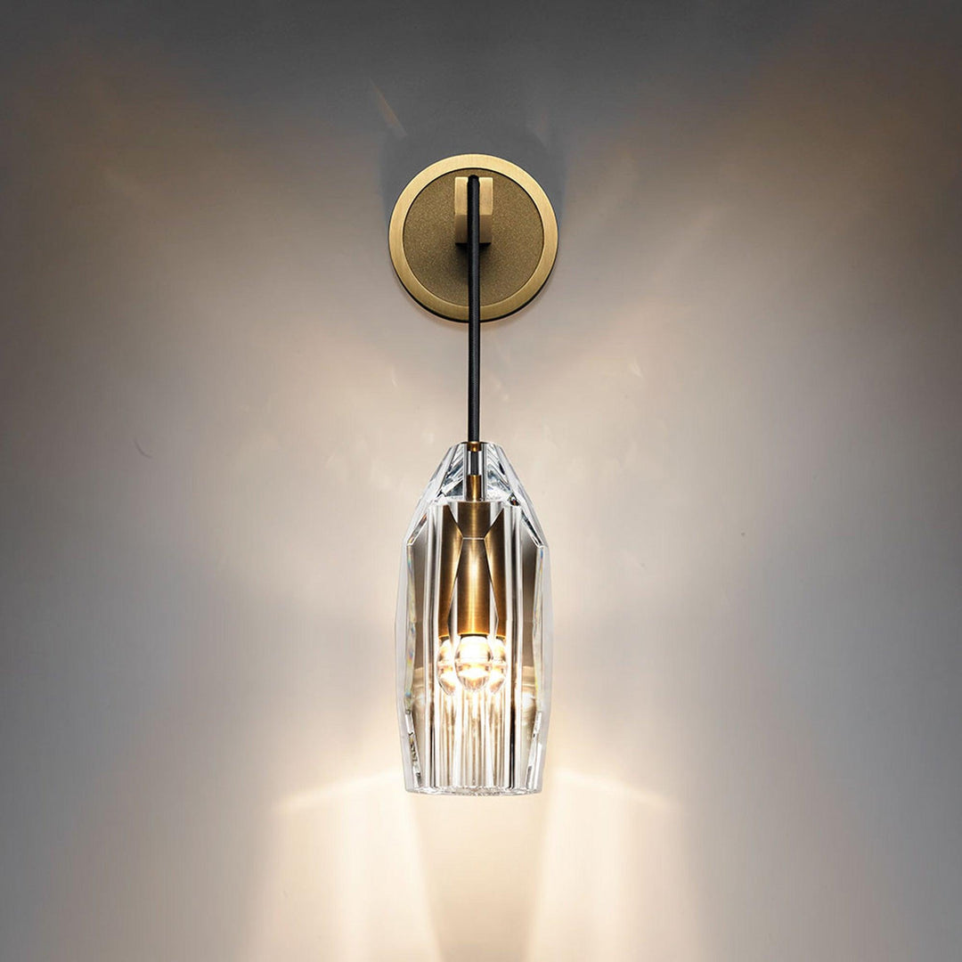Faceted Crystal Brass Sconce