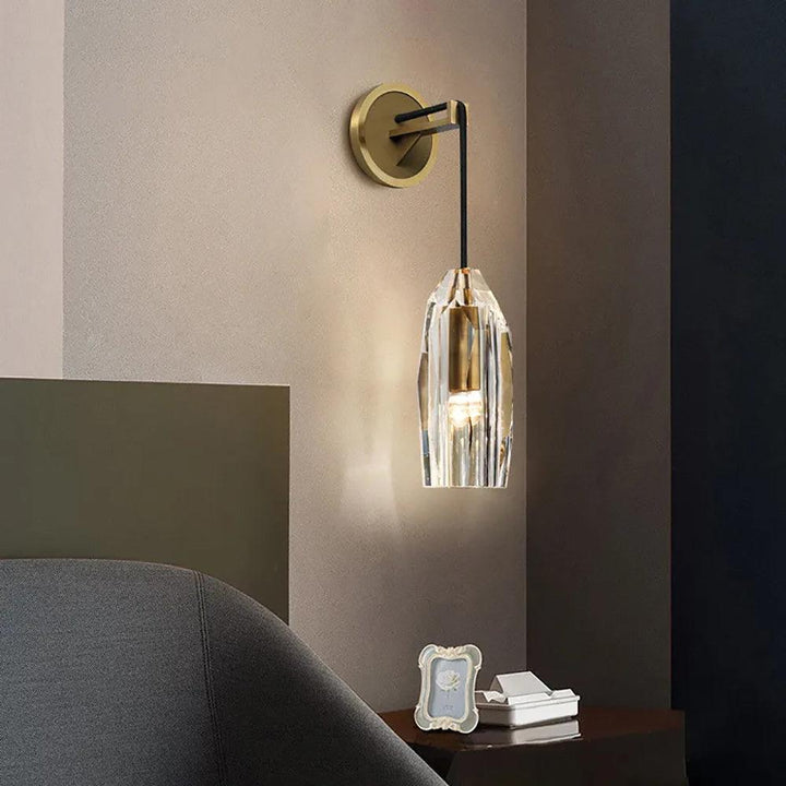 Faceted Crystal Brass Sconce