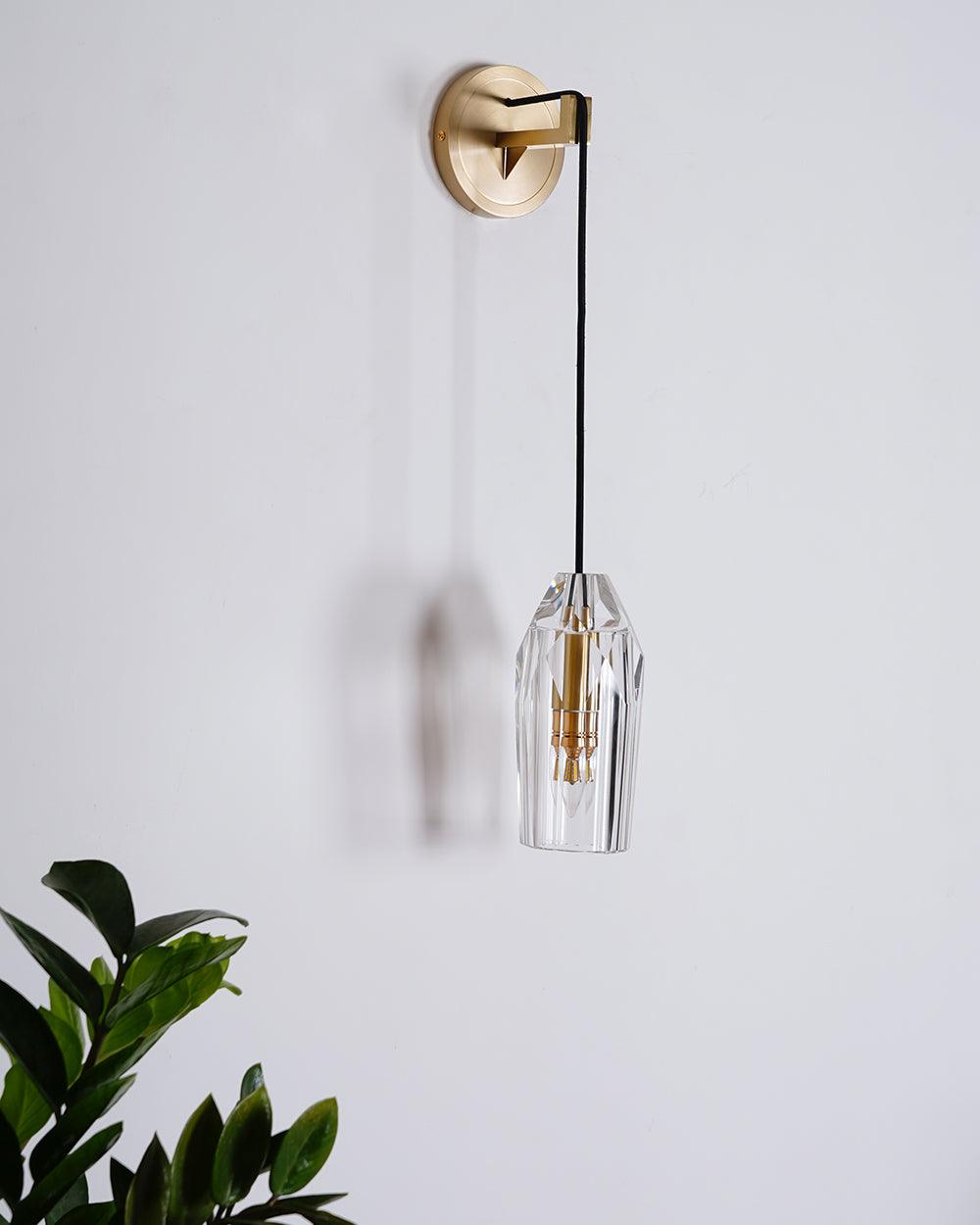 Faceted Crystal Brass Sconce
