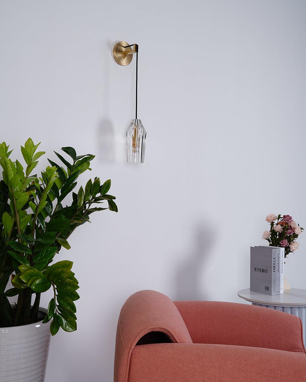 Faceted Crystal Brass Sconce