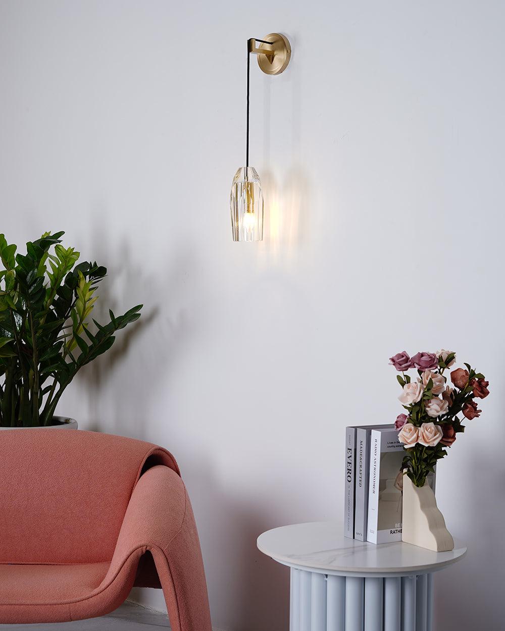 Faceted Crystal Brass Sconce