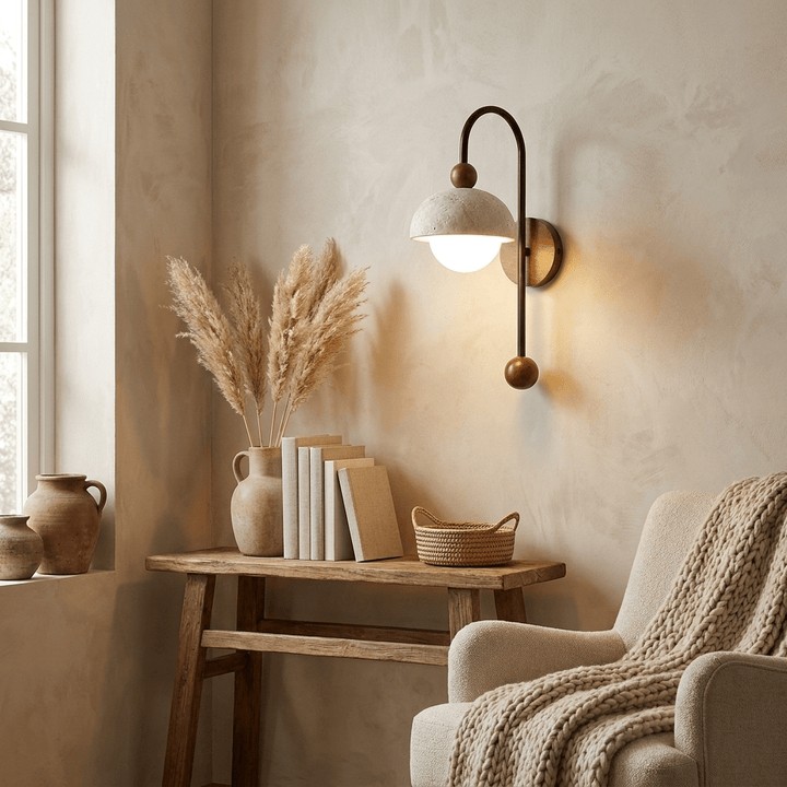 Dome Globe Travertine Arc Sconce