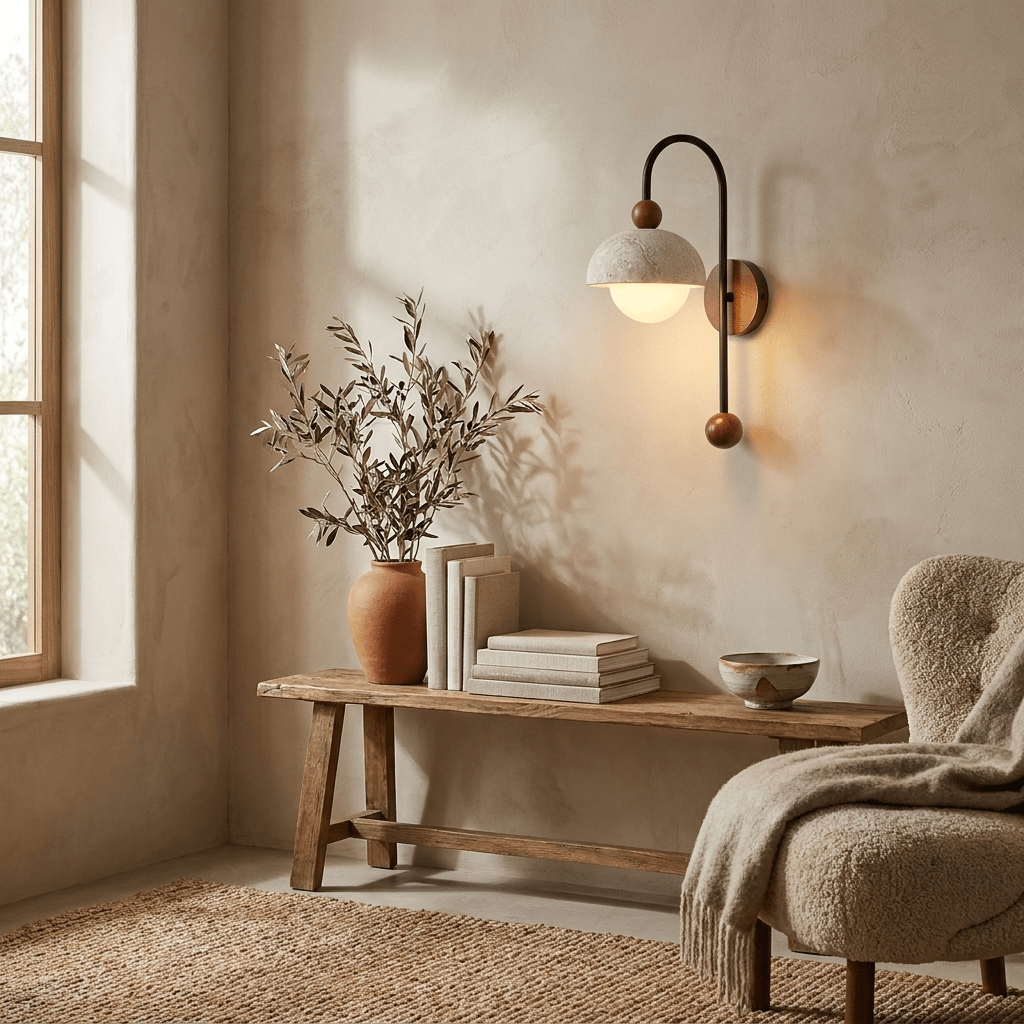 Dome Globe Travertine Arc Sconce