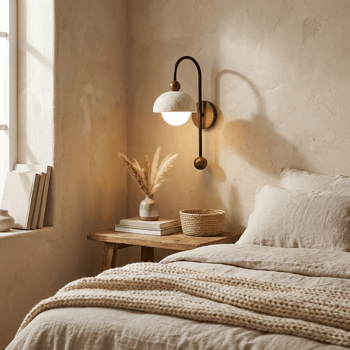 Dome Globe Travertine Arc Sconce
