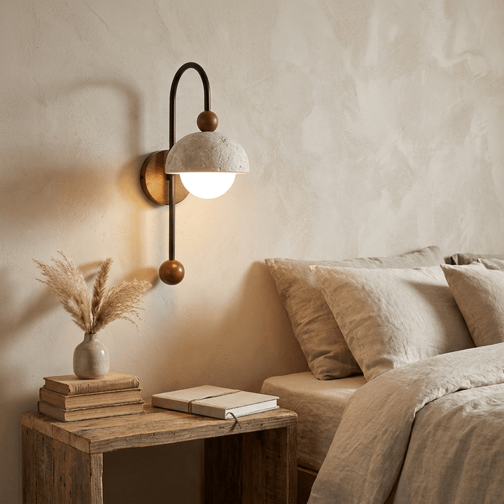 Dome Globe Travertine Arc Sconce