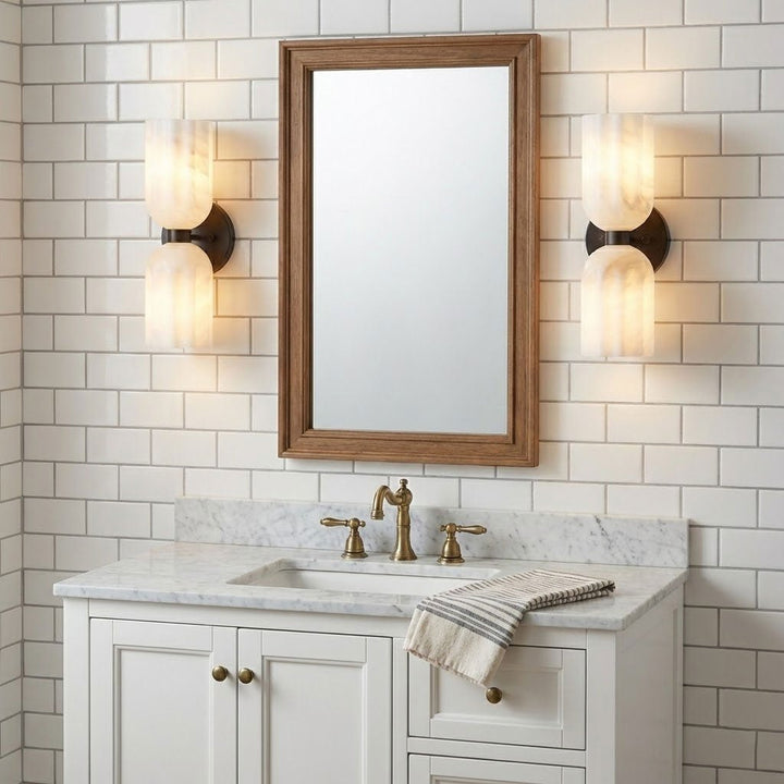 Dual Alabaster Ribbed Wall Sconce