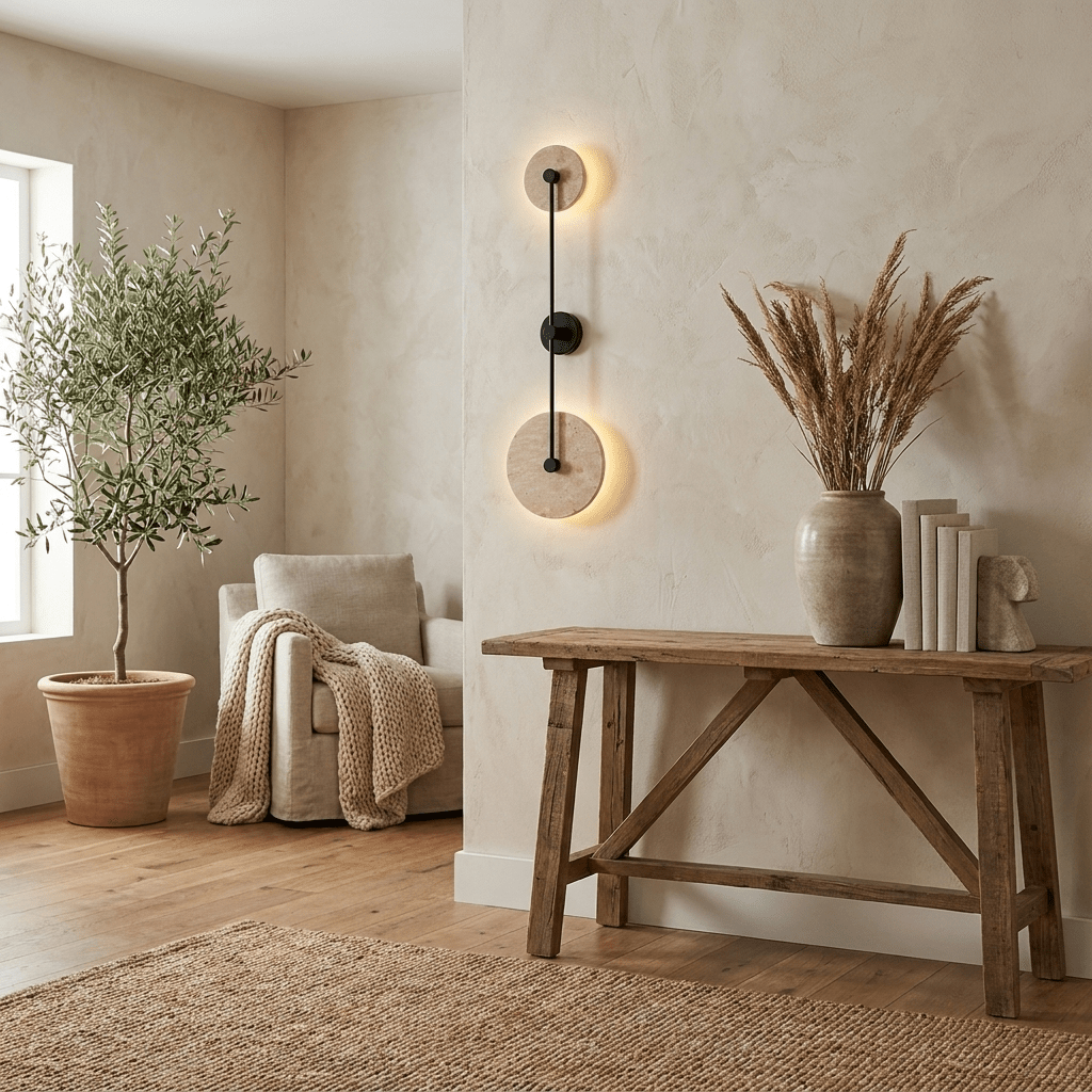 Dual Disc Travertine Wall Sconce