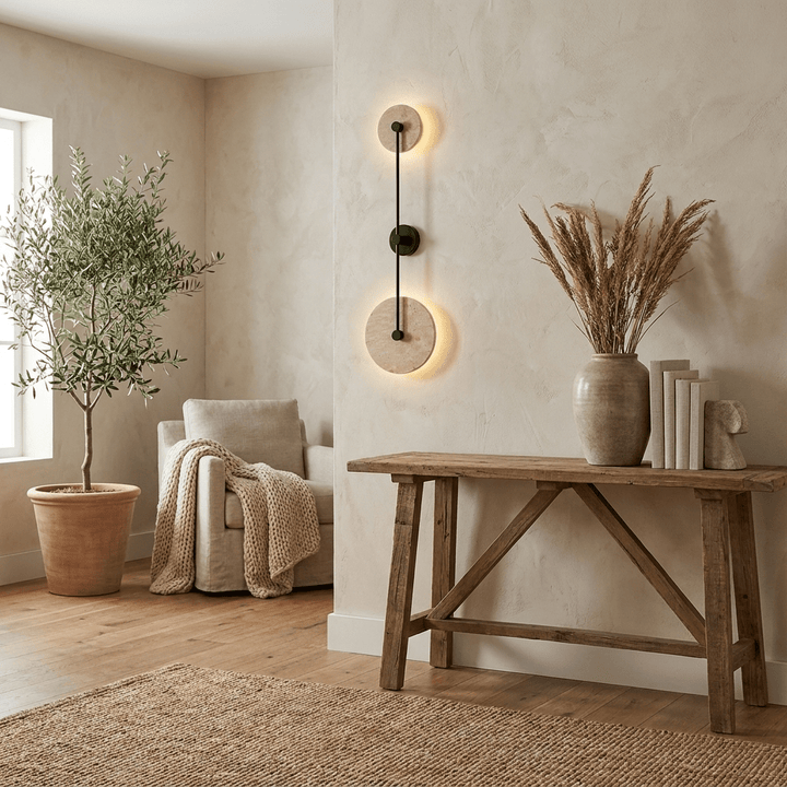 Dual Disc Travertine Wall Sconce