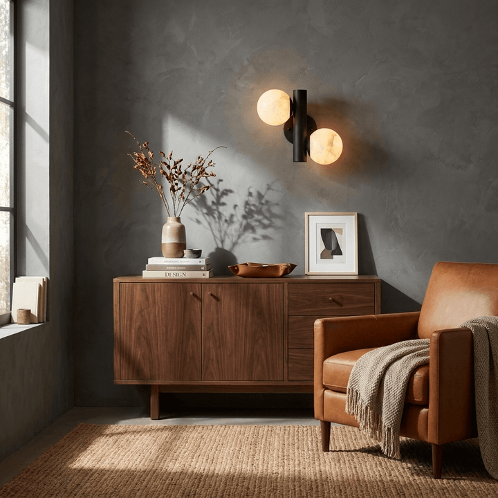 Duo Alabaster Globe Wall Sconce