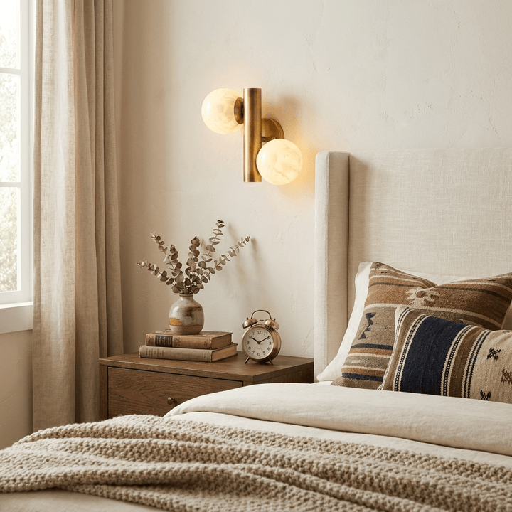 Duo Alabaster Globe Wall Sconce