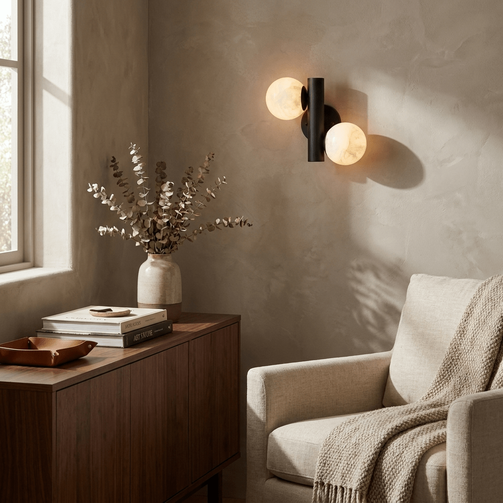 Duo Alabaster Globe Wall Sconce