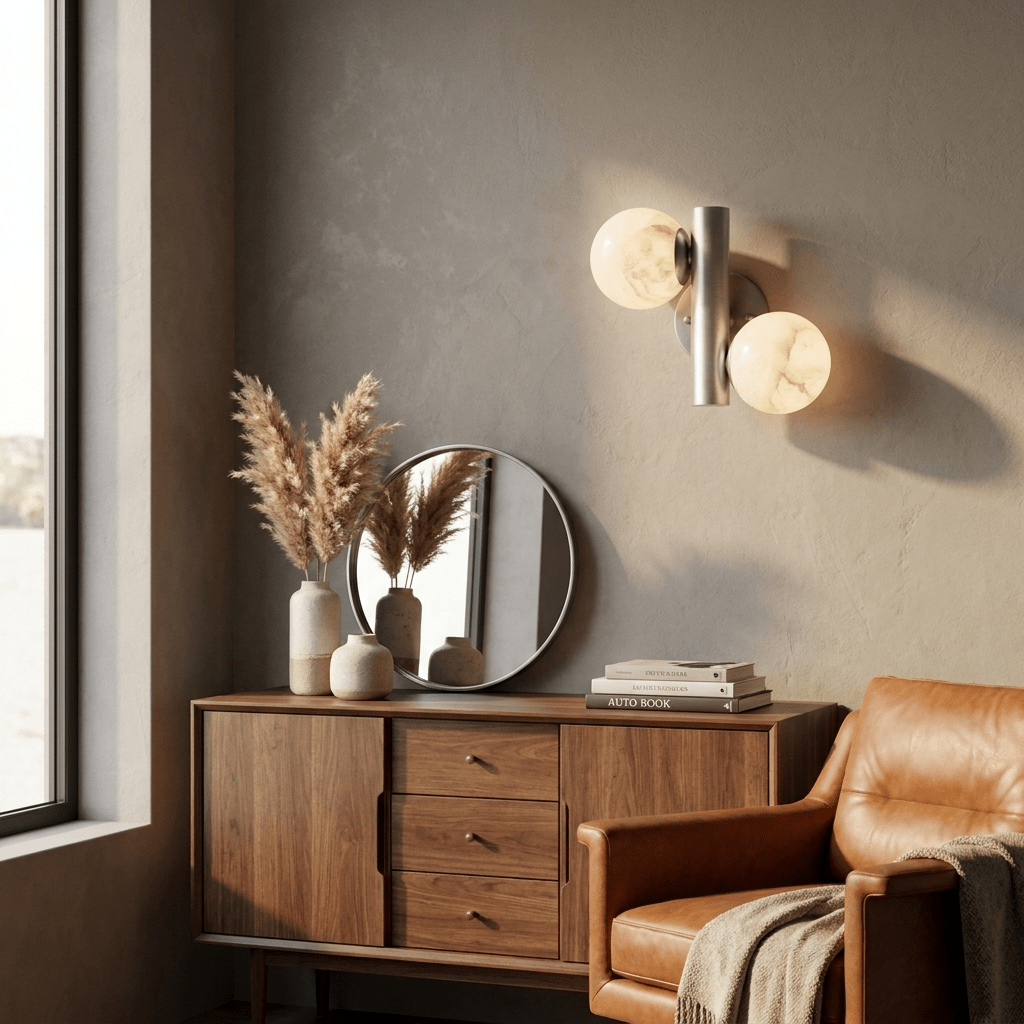 Duo Alabaster Globe Wall Sconce